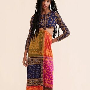 FARM Rio Paisley patchwork bandana dream Cutout maxi feminine L NWT